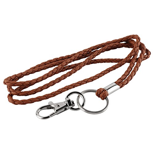 Leather Lanyard, PLENTY 2PCS Handmade 23inch Strong Office Necklace Lanyard with Clip and Keychain for Keys, ID Badge Holder, Camera, Cell Phone, iPod MP3 MP4, USB Flash Drive (Black+Brown) - Thumbnail 2