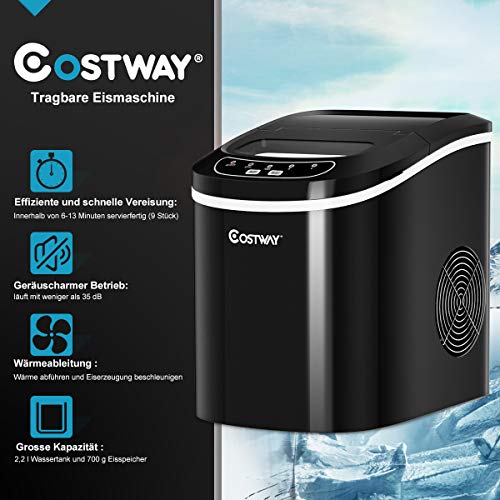 COSTWAY Eiswürfelmaschine 12KG/24H, Ice Maker 9 Eiswürfel in 6-13min, Eismaschine 2,2L Wassertank, Eiswürfelbereiter 2… – Bild 5