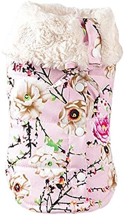 Zerotone Warm Vintage Fur Lapel Coat with Chinese Painting Pattern for Small Pet Dog Cat Pink L