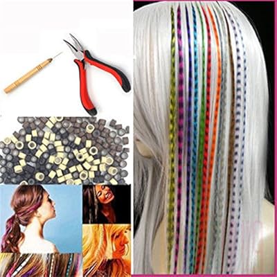 Feather Hair Extension Kit With 26 Synthetic Feathers 100 Beads