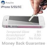 iPhone SE / 5S / 5C / 5 Screen Protector: Amplim Front Ballistic Tempered Glass Cover. Ultra Clear HD Rounded Edge, 3D Touch Full Coverage, Scratch Proof Anti Fingerprint (Apple-Premium-Film-Pack)