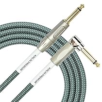 Kirlin Cable IWB-202PFGL-20/OL -20 feet- Straight to Right Angle 1/4-Inch Plug Premium Plus Instrument Cable, Olive Green Tweed Woven Jacket
