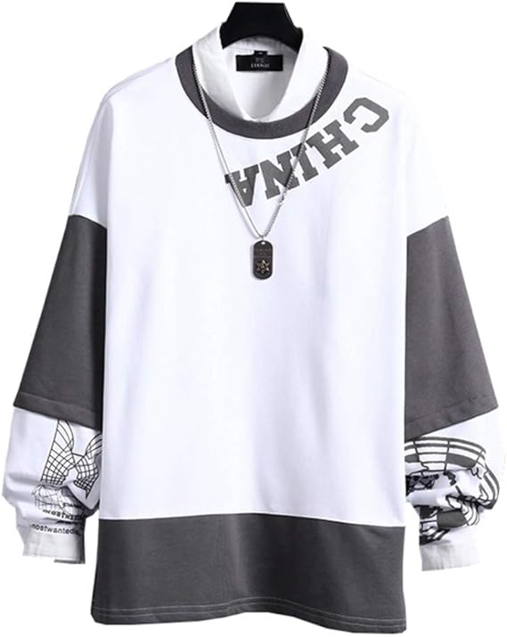 Amazon トレーナー メンズ 字母 スプライシング 綿100 クルーネック 長袖 ゆったり パーカー コート スウェット トップス プルオーバー アウター インナー ストリート デート 大きいサイズ 春 秋 冬 かっこいい カジュアル おしゃれ トレーナー パーカー 通販