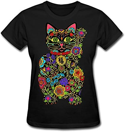 Art Maneki Lucky Black Cat Women's T-shirt XXL Black