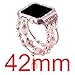 Falandi Apple Watch Band 42mm, Glittering Diamond Metal Rose Gold Case with Handmade Elastic Stretch Bracelet Fashion Women Girls Rhinestone Replacement Strap for iWatch Series 3 / 2 / 1(S, Pink-42mm)