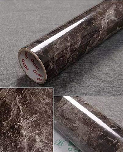 TJLMCORP— Marble Wallpaper Table Door Sticker Self-Adhesive Film Peel-Stick Wallpaper Gloss Countertops Shelf Liner Sticker Gray Furniture Sticker(40cmx200cm, Brown)