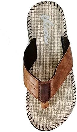 Men's Flip Flops, Beach Sandals Light Weight PVC Sole Comfort Thongs Beige Size EU44