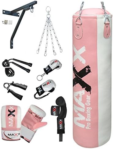 Maxx Pink punchbag set 12pcs set or with Bracket or Hook FREE CHAIN sizes 5ft , 4ft and 3ft