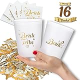 Bachelorette Party Bride and Bride Tribe Cups,16-Oz Plastic Printed Cocktail Glasses & Metallic Confetti & 5 Bonus Tattoos-Fun Supply Kit for Hen Party/Bridal Shower/Girls Night,Cold Drinks/Beverages