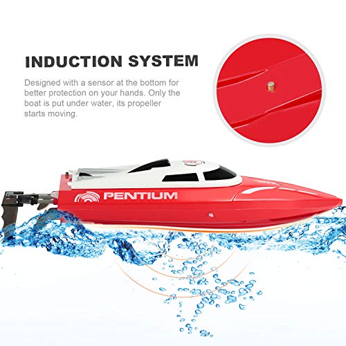 SGILE RC Race Boat,25 KM/H Remote Control Boat for Kid Adult,2.4 GHz 180° Flip High-Speed Boat, Red - Thumbnail 4
