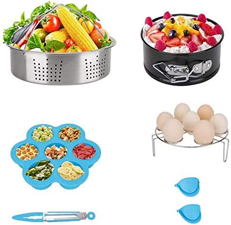 Pressure Cooker Accessories Set Instant Pot Accessories Fit 6,8 Qt Stainless Steel Steamer Basket Non-Stick Springform Pan Egg Rack Silicone Egg Bites Mold Silicone Cooking Pot Mitts