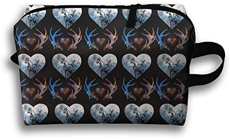 Horse Lover Heart Hunting Deer Antler Camo Makeup Zipper Bags Storage Bags Portable Ladies Travel Bag