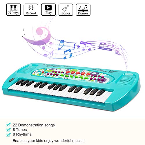 SAOCOOL Piano Keyboard, 32 Keys Multifunction Electronic Kids Toy Piano keyboard Music child piano keyboard for toddler with Microphone (Blue) - Thumbnail 2
