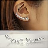 DOOPOOTOO 7 Crystals Ear Cuffs Hoop Climber S925 Sterling Silver Earrings Hypoallergenic Earring
