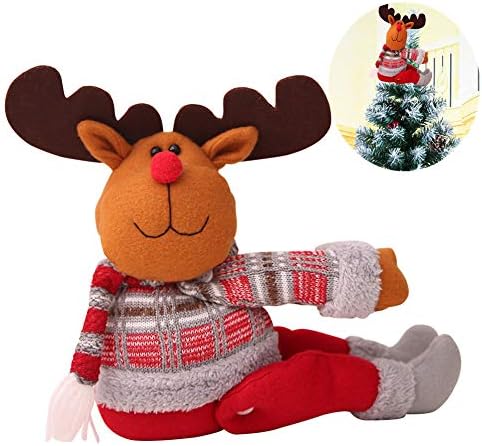Wionfen Christmas Santa Snowman Reindeer Tree Topper Cute Handmade Top of The Xmas Tree Hugger for Holiday/Winter Wonderland Party DIY Oranaments Home Decoration elk