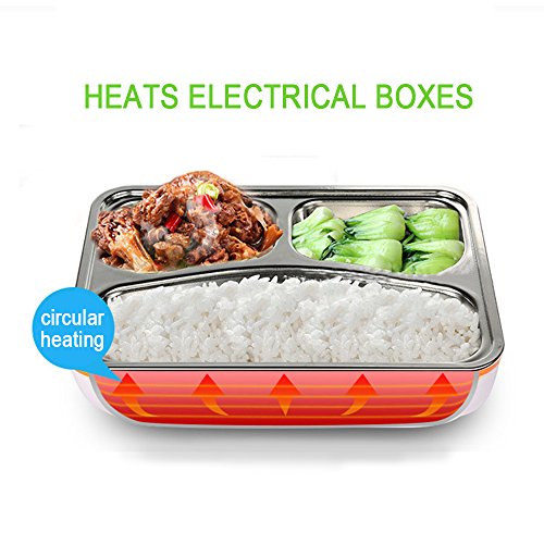 LOHOME Electric Heating Lunch Box - Insulated Car Lunch Box Bento Meal Heater Food Warmer Stainless Steel Portable Lunch Containers with Car Charging Function Free Spoon & Fork (Red) - Thumbnail 5