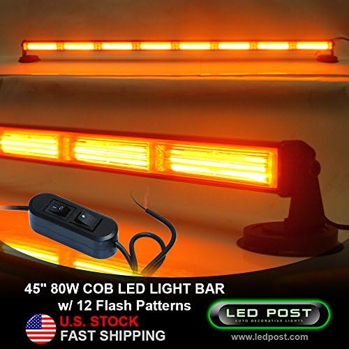45" Amber 80W Watts COB LED Emergency Alert Hazard Warning Security Strobe Slim Light Bar Rooftop Suction Magnet
