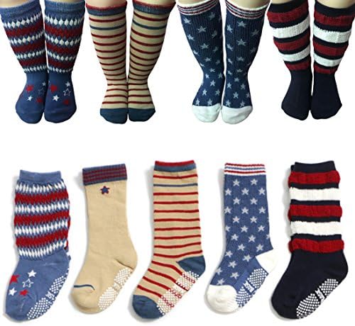 5 Pairs Baby Anti Slip Toddler Cotton Socks Walker Girl Infant Non Skid Slip Knit Knee High Cotton Long Socks Wih Grips for 1-3 Years