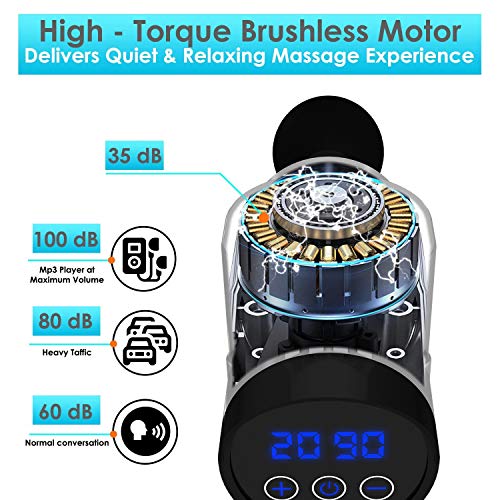 Massage Gun, Upgraded 20 Adjustable Speed Deep Tissue Percussion Muscle Rechargeable Massager - with 6 Massage Heads and Portable Bag for Deep Handheld Muscle Tissue Electric Body Massage, Silver