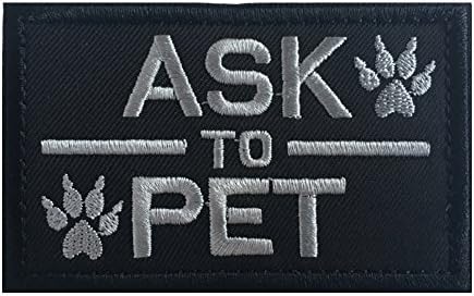 AegisTac K9 Service Training Hiking Dog Tactical Morale Velcro Patch Ask to Pet for Dog Harness &amp; Vest (Black)