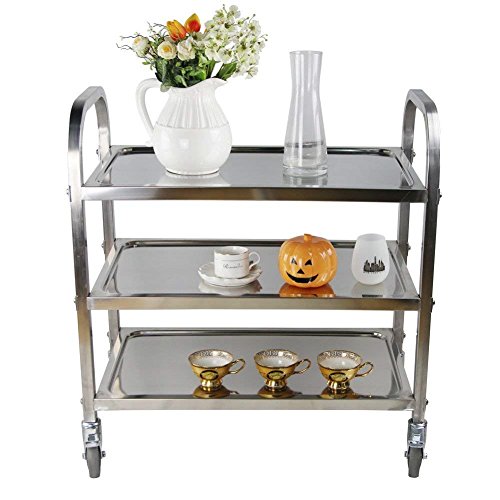 PANO 3 Shelf Stainless Steel Utility Cart with Wheels Service Cart for Kitchen Restaurant Bar, 220lb Capacity