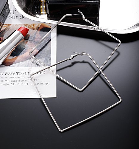 YAHPERN Square Hoop Earrings 3 Pairs Geometric Hoop Earrings Dangle Earring Set for Women Girls (Gold) - Thumbnail 2