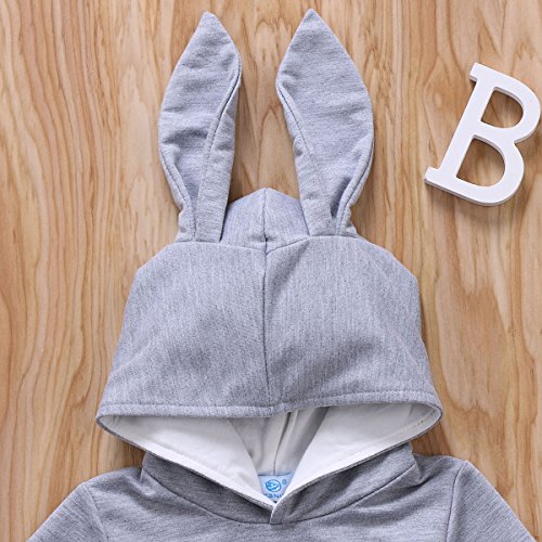 Baby Boys Girls Easter Bunny Long Sleeve Bodysuit Cartoon Animal Rabbit Hooded Romper With Fur Ball (18-24M, Grey)