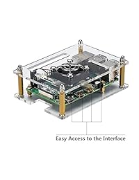 iuniker acrílico transparente, funda con sistema de refrigeración ventilador externo para mejor dissipating de calor para Raspberry Pi 3 Modelo B, Modelo Raspberry Pi 2 Model B & B + B Plus (sola capa con ventilador y disipador de calor)