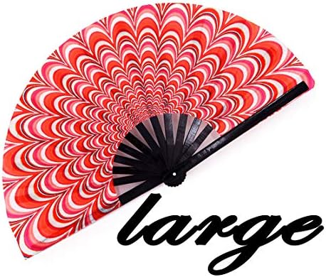 meifan Rave Hand Fans Large Folding Fans for Women/Men, 13-Inch Bamboo and Nylon-Cloth Chinese Japanese Handheld Fan for Performance, Decoration, Dancing, Rave Festival Accessories (Trippy)