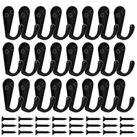 24 Pack Wall Mounted Coat Hooks Hanger Holder Black for Wall Vintage Decorative Single Robe Hooks with 50 Pieces Screws (Black)