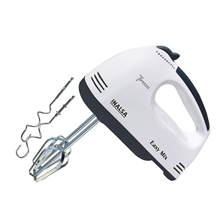 Inalsa Easy Mix 200-Watt Hand Mixer with 7 Speed (White/Black)