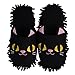 HomeTop Plush Fluffy Cute Animal Microfiber Mop Cleaning House Slippers, Shoes for Women 8-9 (L, Black Cat)