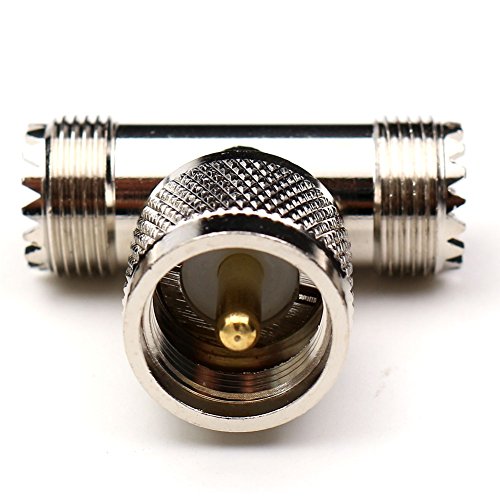 TEZONG 3 Way UHF male PL259 to two UHF PL-259 female Splitter Connector Triple T Shape RF Coaxial Adapter SO-239 1M2F plug jack 1Pack
