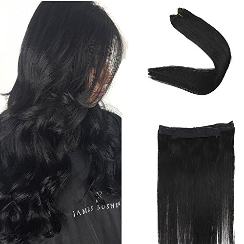 Full Shine 22 inch Color #1 Jet Black flip extension to completely h Width 11 inch Double Weft No Clips Remy Hair Extensiosn Real Human Hair Invisible Wire Hair Extensions 100g/pack