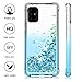 Jemo for Samsung Galaxy A51 Case,W/Soft 2 HD Screen Protector Four-Corner Glitter Bling Floating Liquid Quicksand Silicone Slim Non-Slip Shockproof Protective Luxury Clear Case for Girls Women (Teal)