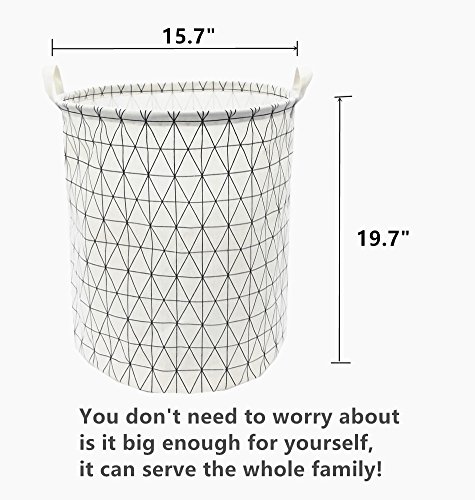 TIBAOLOVER 19.7" Large Sized Waterproof Foldable Canvas Laundry Hamper Bucket with Handles for Storage Bin,Kids Room,Home Organizer,Nursery Storage,Baby Hamper(Geometric Pattern-White)