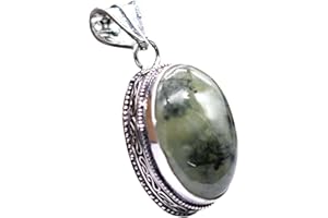 BEADS PLANET JAIPUR Prehnite Gemstone Silver Plated Ethnic Pendant Jewelry 2" P 5447 P 5447
