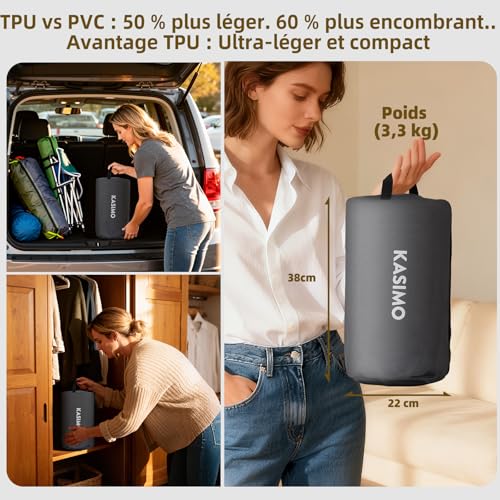 KASIMO 2 Person Inflatable Mattress, Built-in Wireless Electric Pump, TPU Material Inflatable Mattress, Quick Inflating 3 Min, Inflatable Bed 150 x 190 x 22 cm for Camping and Guests