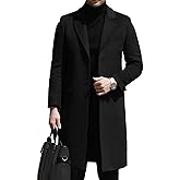 SOMTHRON Men's Casual Trench Coat Slim Fit Single Breated Notched Lapel Winter Long Jacket Pea Coat Overcoat