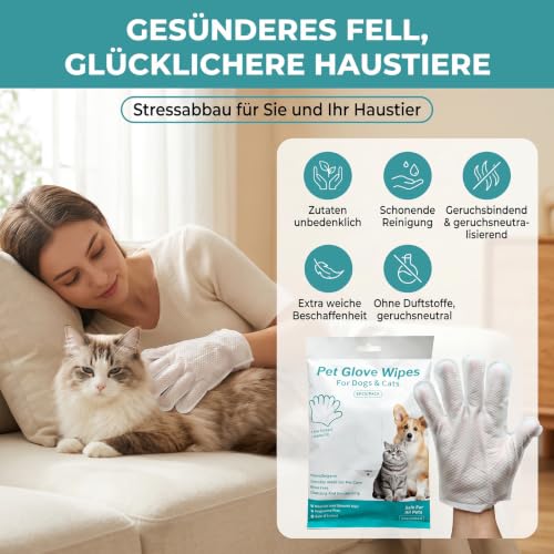 Lot de 36 Gants de Nettoyage pour Animaux de Compagnie - Doux et Hypoallergénique, Lingettes Nettoyantes pour Chiens et Chats, Gants Nettoyants et Déodorants pour Poils, Visage, Oreilles, Yeux, Pattes