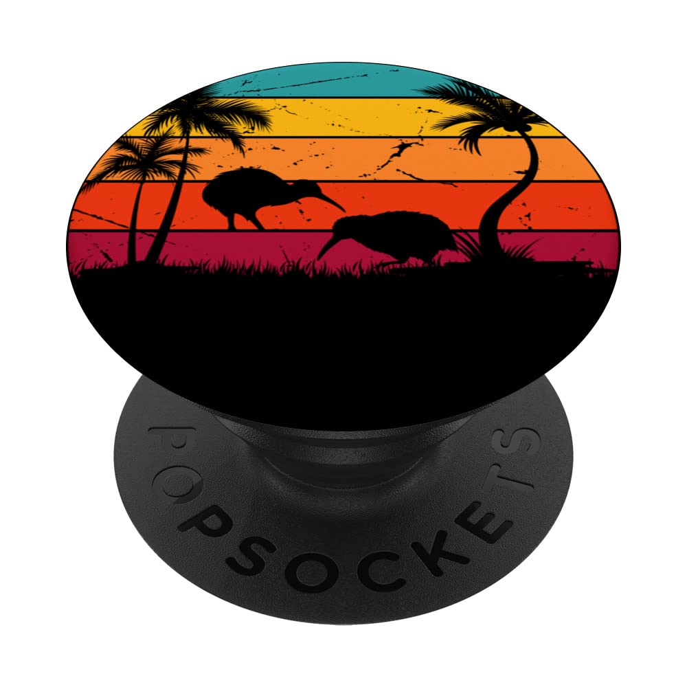 Retro Kiwi Bird Sunset Kiwi Birds New Zealand Kiwi Bird PopSockets Swappable PopGrip