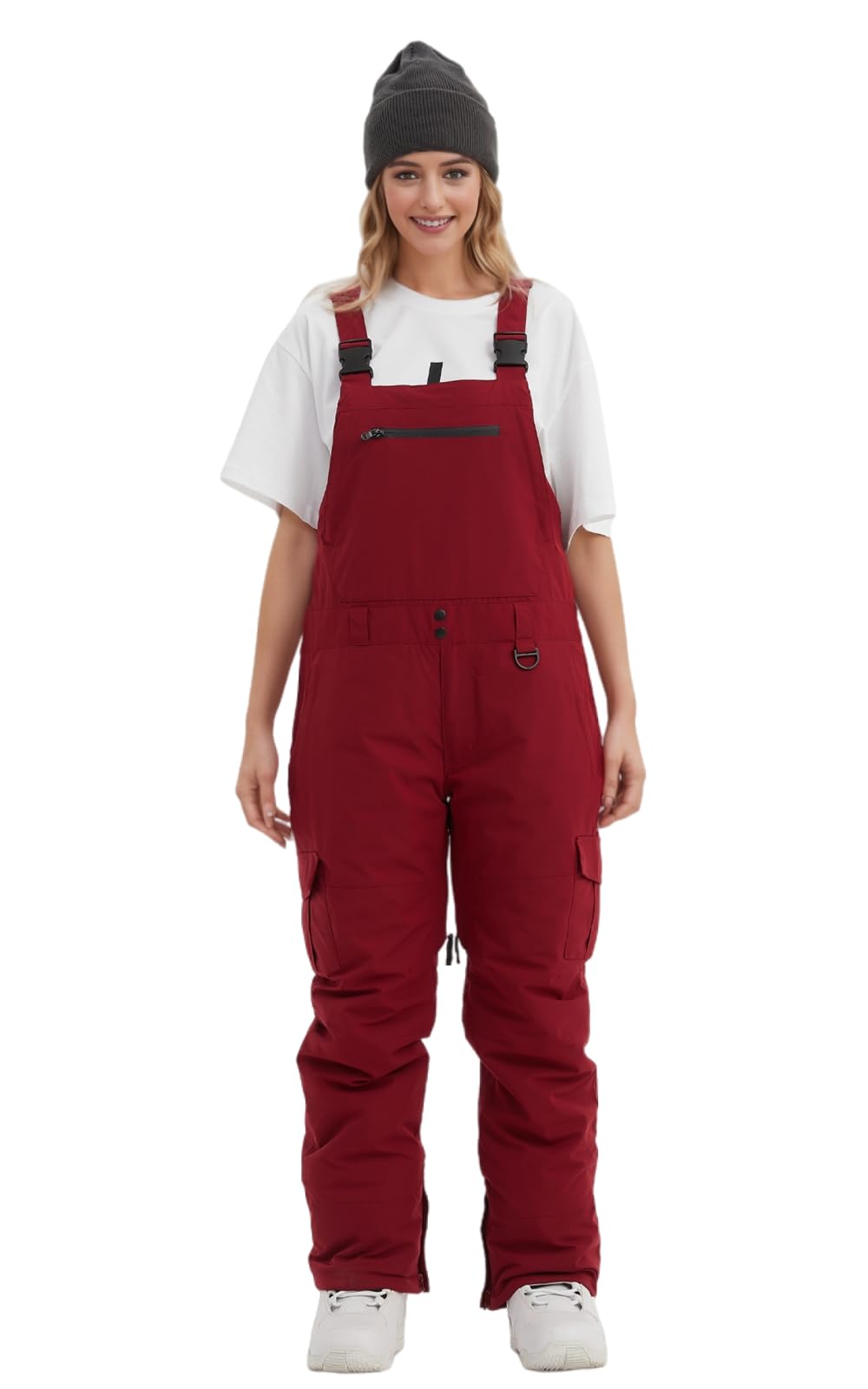 Photo 1 of BUMDEEP Women and Men's Snow Bibs - Adjustable Overalls, Windproof & Waterproof Ski Pants, Insulated Warm Pants - Wine Red