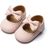 Bellocasa Baby Mary Jane Flats for Girls with Bowknot Cotton Anti Skid Sole Infant First Walker Princess Dress Crib Wedding Shoes