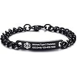 VNOX Free Engraving-Mens Womens 8MM Stainless Steel ID Tag Medical Alert Emergency Bracelet,8 inches