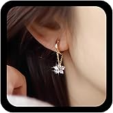 Allereyae Vintage Gold Crystal Floral Dangle Earrings Cz Flower Huggie Hoop Earrings Gemstone Floral Earring Rhinestone Flower Chain Earring Jewelry for Women