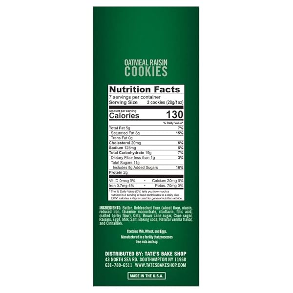 TATE’S BAKE SHOP OATMEAL RAISIN COOKIES, 7 OZ