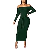 SheKiss Women's Off Shoulder Long Sleeves Bodycon Sweater Dress Sexy Knit Slim Cardigans