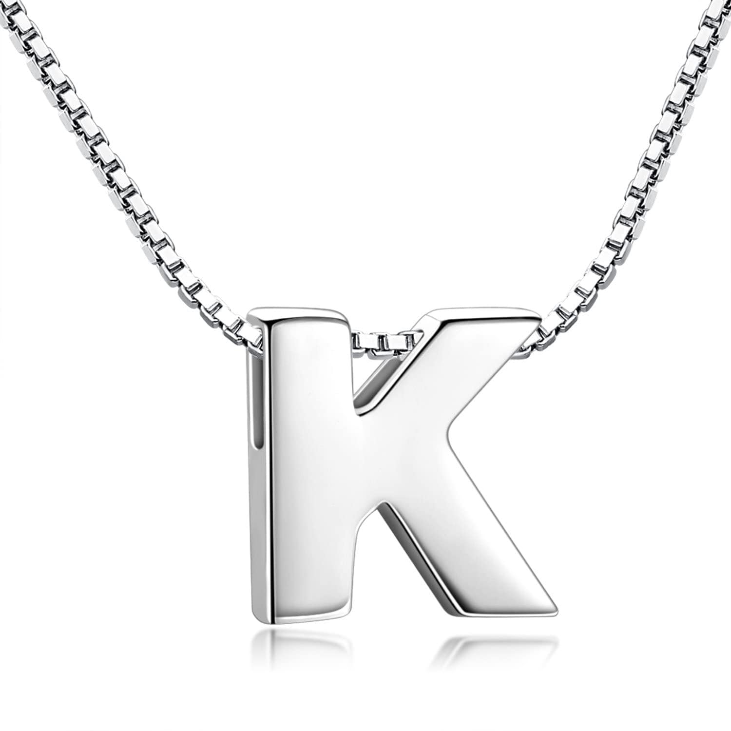 Candyfancy 1.0mm 18 inch 925 Sterling Silver 26 Small Letters Alphabet A-Z Initial Pendant Box Chain Necklace (K with Chain) — image 1