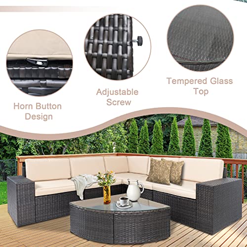 SUNCROWN 6Piece Outdoor Sectional Patio Sofa Furniture Set, All