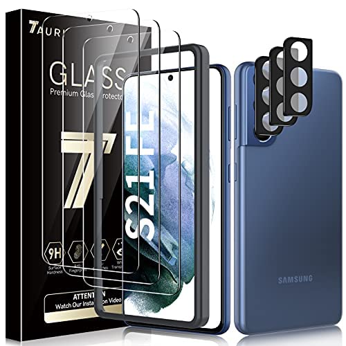 TAURI 3 Pack Screen protector and 3 Pack camera lens Protector for Samsung Galaxy S21 FE / S21 FE 5G with Alignment Frame Easy Install Case Friendly Multiple Defense Technology Tempered Glass